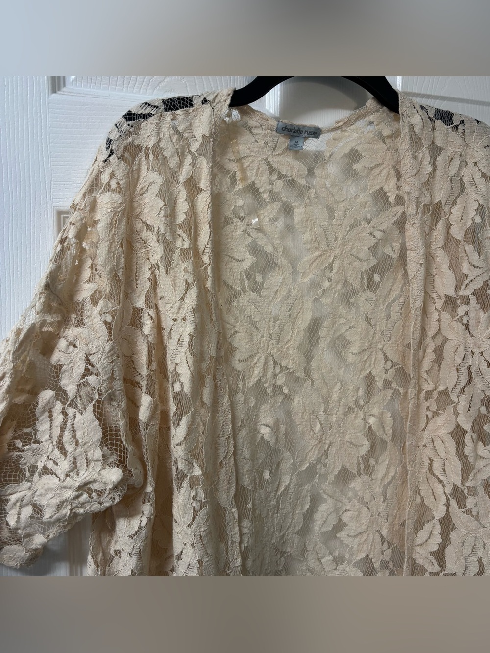 Charlotte Russe Lace Boho Indie Fringe Kimono Cover Up Beige Women’s Size Medium - Picture 2 of 4